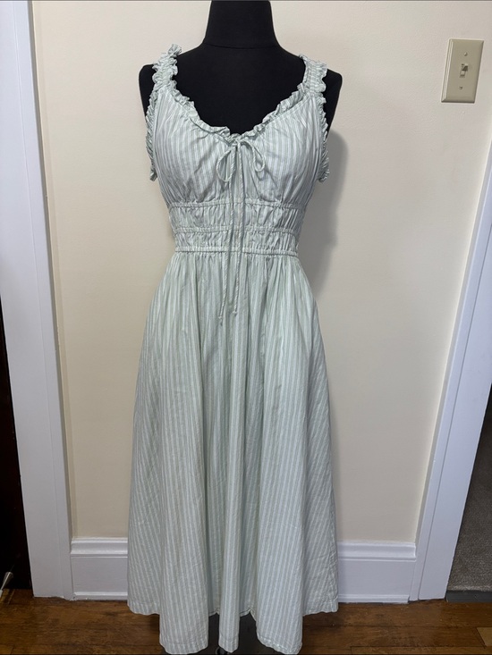 Old Navy Dresses & Skirts - Old Navy Sage Green Striped Midi Dress with Ruffled Straps and Smocked Waist